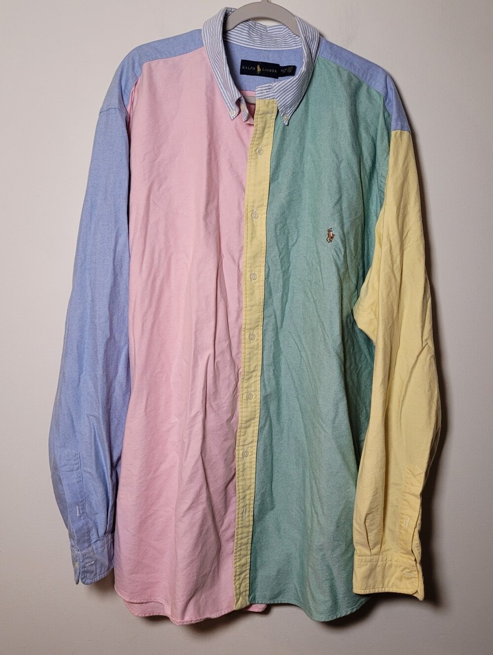 Ralph Lauren Men's Multi-Colorblock Pastel Button-Down Shirt 3XLT Patchwork